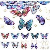 FASHEWELRY 14Pcs Resin Butterfly Wing Charms for Earring, Gradient Insect Wing Pendants Colorful Feather Wings Charms with Gold Foil for Jewelry Making - Earring Hooks & Jump Rings