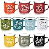 Nitial 10 Pcs 12 oz Christian Coffee Mugs Enamel Mugs Gifts Bulk with Handle Religious Bible Verse Inspirational Bible Affirmations Cups for New Year Church Teacher Coworker Employee(Classic Style)