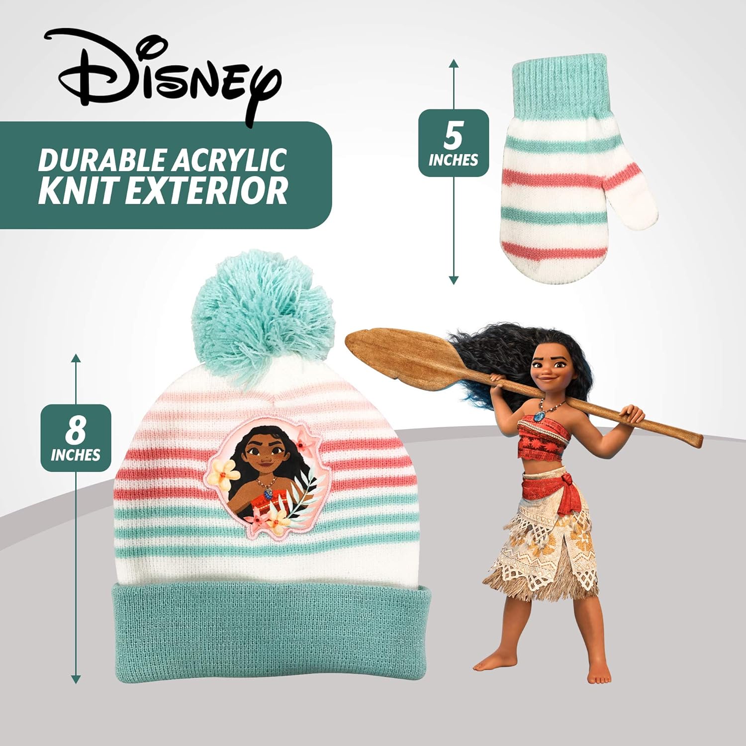 Disney Moana Girls Toddler Girls Beanie Winter Hat and Mittens Cold Weather Set, Age 2-4: Clothing