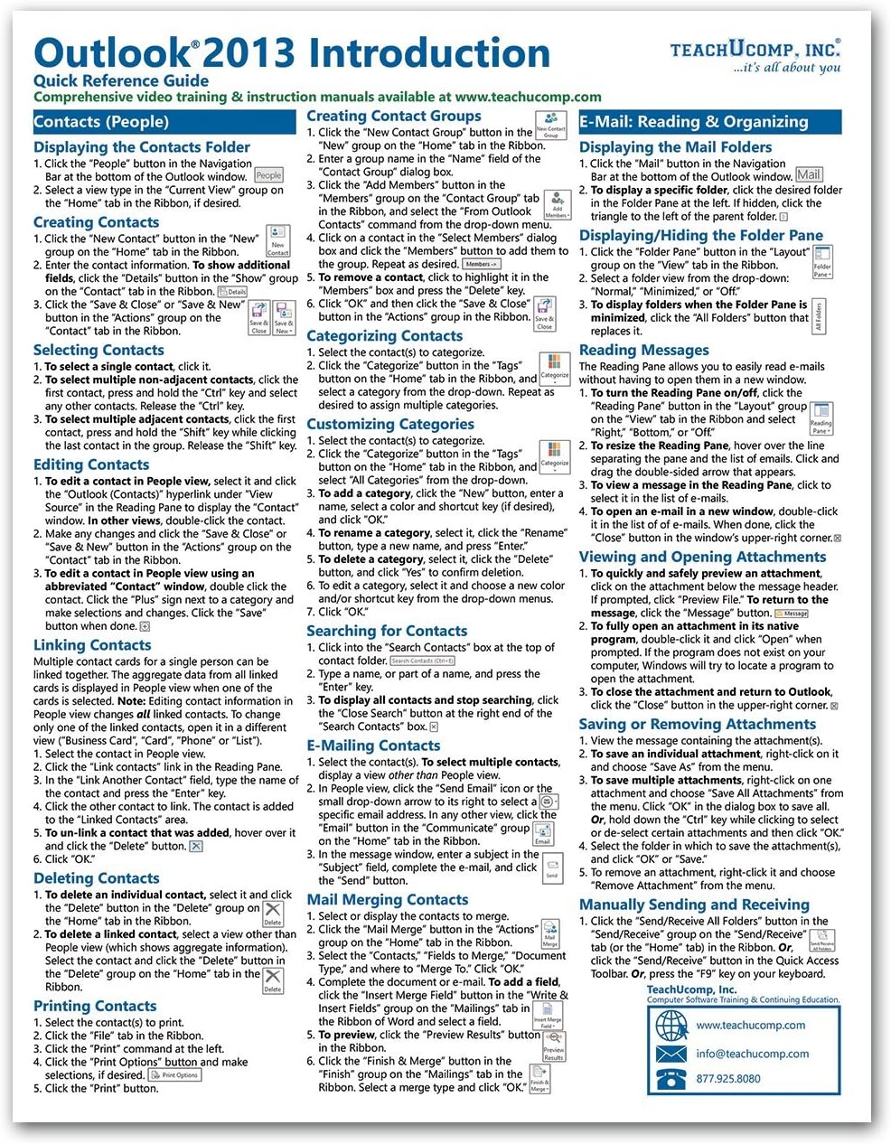 Microsoft Outlook 2013 Introduction Quick Reference Training Guide (Cheat Sheet of Instructions, Tips & Shortcuts - Laminated Card)