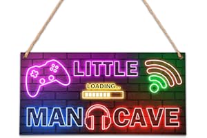 OXRUN Little Man Cave, Neon Gaming Wooden Door Sign for Little Gamer Boy Room Decor, Bedroom Nursery Playroom Hanging Decorations (5"x10") - A01