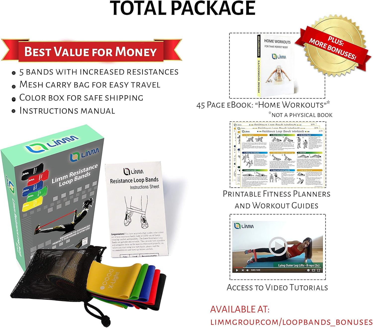 Limm Resistance Bands Set, Get 5 Exercise Bands with 5 Resistance Levels, Includes EBooks, Online Videos & Carry Bag - Image 5