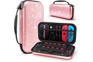 homicozy Carrying Case for Nintendo Switch 2 (2025),Glitter Hard Shell Protective Travel Case with 10 Game Cartridges Storage & Accessories Holders,Portable Shockproof Pouch for Console,Pink