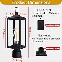 Outdoor Lamp Post Light Fixture, 17 Inch Post