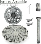 CHRISTOW Clam Shell Resin Bird Bath Grey 80cm Garden Pedestal Standing view 5