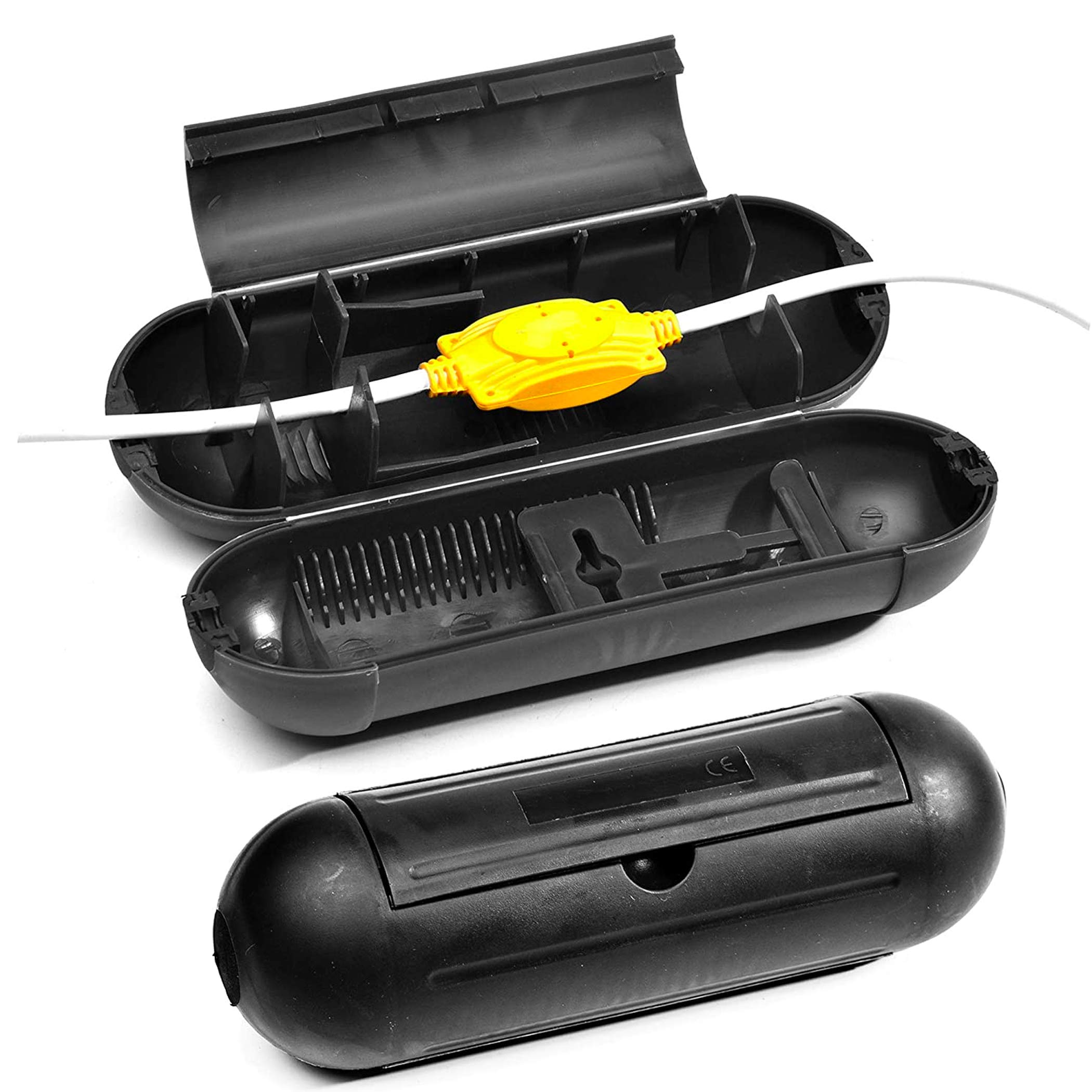 Photo 1 of 2 Pack Extension Cord Protective Cover Set (Black) | Indoor Outdoor Water-Resistant Holder for Holiday String Lights and Wires | Capsule Shaped Protector with Large Compartment