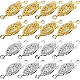 OIIKI Pearl Necklace Clasps for Jewelry Making 40pcs, Fish Hook Clasp Necklace Bracelet Clasps and Closures, Filigree Jewelry Extender Connector for Layered Necklaces Gold Silver