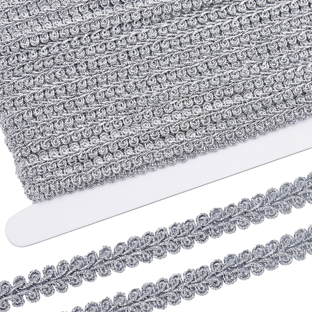 GORGECRAFT 17.5 Yards Metallic Lace Trim Embroidered Silver Braided Centipede Edge Ribbon Applique Gimp Woven Edging Trimmings for Sewing Christmas Halloween Home Wedding Decoration DIY Crafts