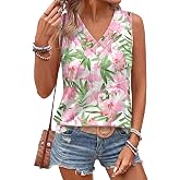 OFEEFAN Tank Tops for Women Loose Fit Sleeveless Shirts V Neck Summer Clothes Ruched Women's Tees and Tanks Straight Hem
