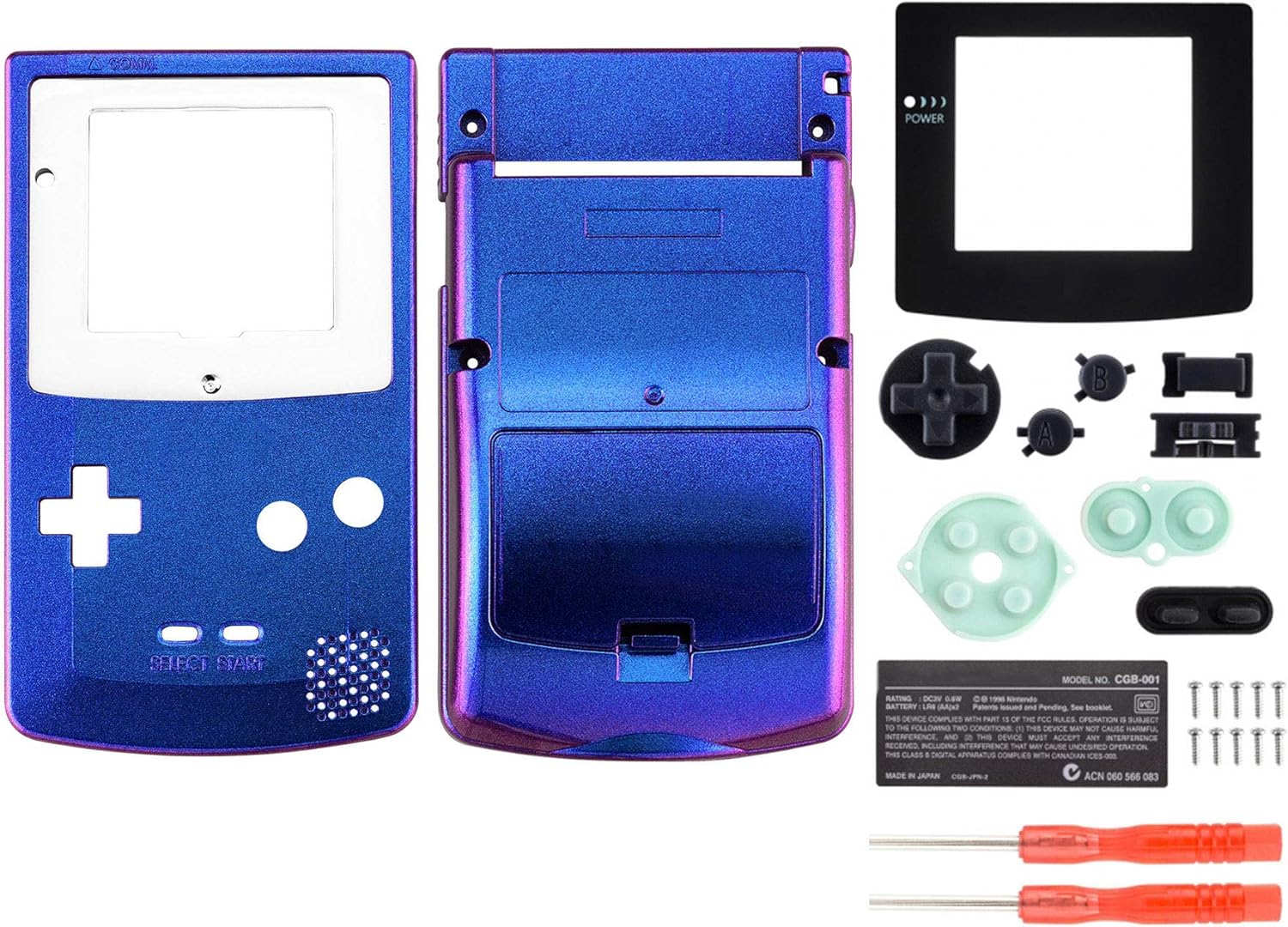 eXtremeRate Chameleon Purple Blue GBC Replacement Full Housing Shell Cover w/Buttons Screws Screwdriver Tools Set for Gameboy Color - Handheld Game Console NOT Included: Computers & Accessories