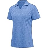 Rdruko Women's Golf Shirts Short Sleeve Dry Fit V Neck Polo Shirts UV Protection Collared Tennis Work Shirt