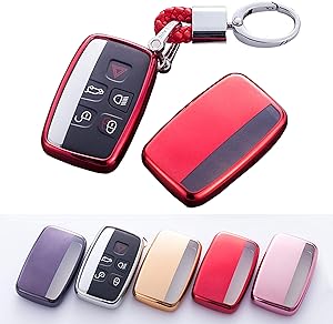 Soft TPU Smart Key Fob Case Holder Jacket Protector for Range Rover Evoque Velar Sport Discovery Freelander2 LR4 Land Rover Sport and Jaguar XF XJ XE F-PACE F-Type (Red)