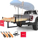 Mockins 2-in-1 All-Weather 750 Lbs Capacity Truck Bed Extender Hitch Mount | Steel Canoe Rack &amp; Kayak Trailer with Stabilizer &amp; Straps | Truck Bed Hitch Extender for Ladders, Pipes, Lumber &amp; More