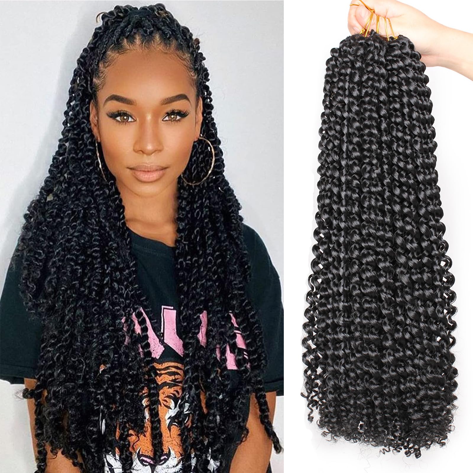 Xtrend 2Packs Passion Twist Braiding Hair for Distressed Butterfly Locs Natural Black Water Wave Crochet Braids 18 Inch Long Bohemian Style Synthetic Crochet Hair