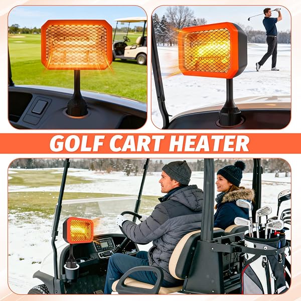 48V GOLF CART HEATER GOLF CART ACCESSORIES, 400W SAFE & FAST HEATING ELECTRIC HEATERS FOR GOLF CART, BATTERY OPERATED HEATER WITH 360° ADJUSTABLE ANGLE CARBON FIBER HEATING FOR CLUB CAR/YAMAHA/EZGO