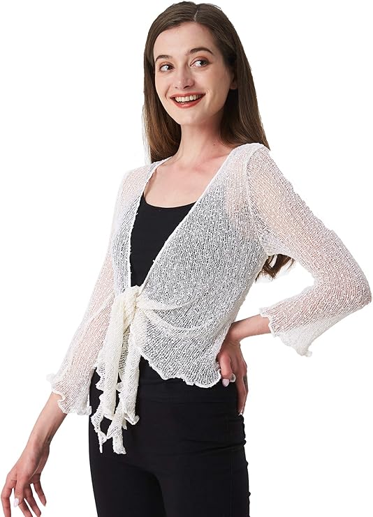 Amazon.com: Sofishie Lightweight Sheer Shrug - White - Small: Clothing