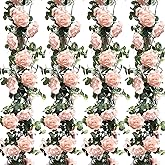 Riceshoot 4 Pack 26 ft Artificial Eucalyptus Vines Garland with Flowers Fake Floral Flower Garland Rose Wreath for Wedding Party Arch Table Decor Backdrop Decorations(Light Pink)