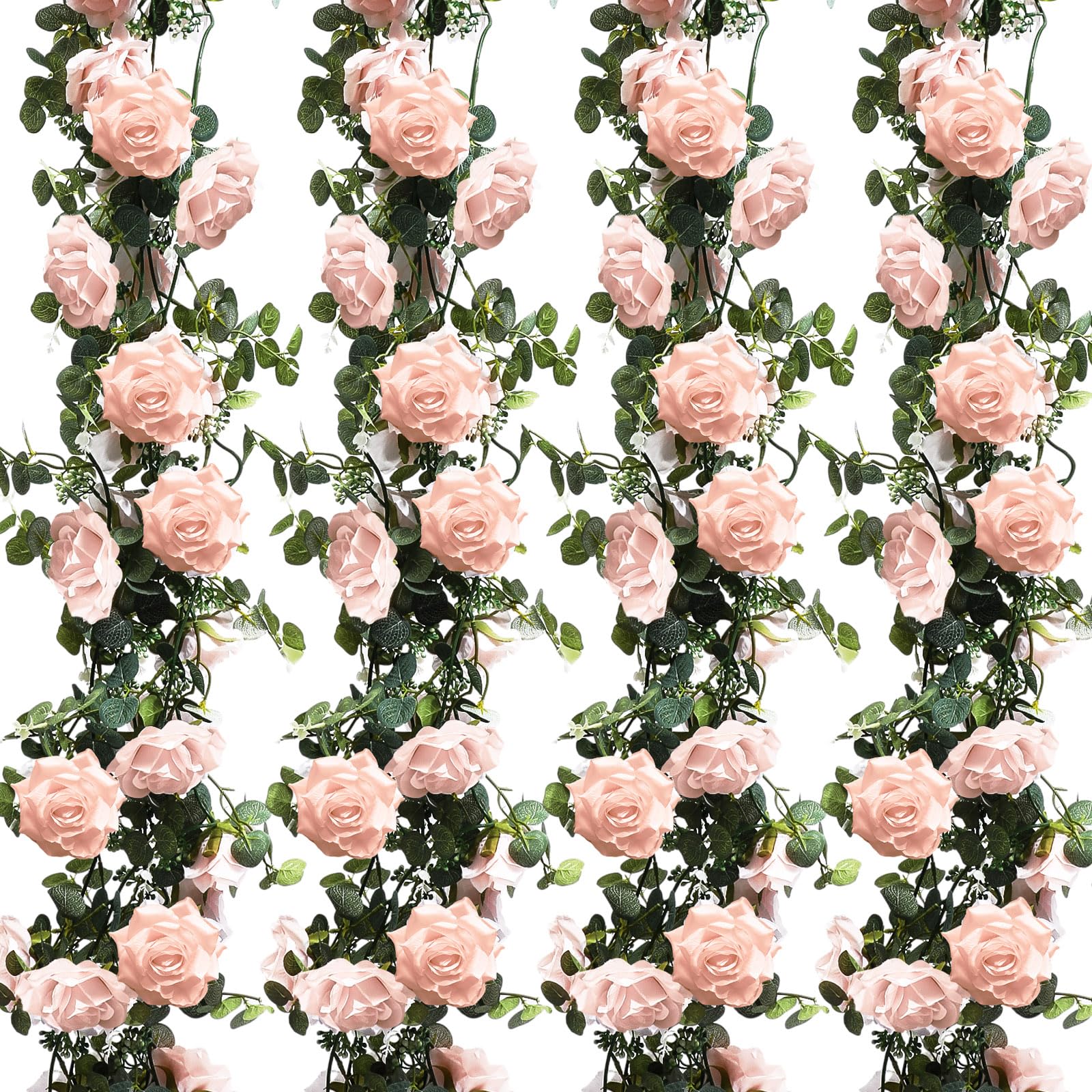 Photo 1 of Riceshoot 4 Pack 26 ft Artificial Eucalyptus Vines Garland with Flowers Fake Floral Flower Garland Rose Wreath for Wedding Party Arch Table Decor Backdrop Decorations(Light Pink)