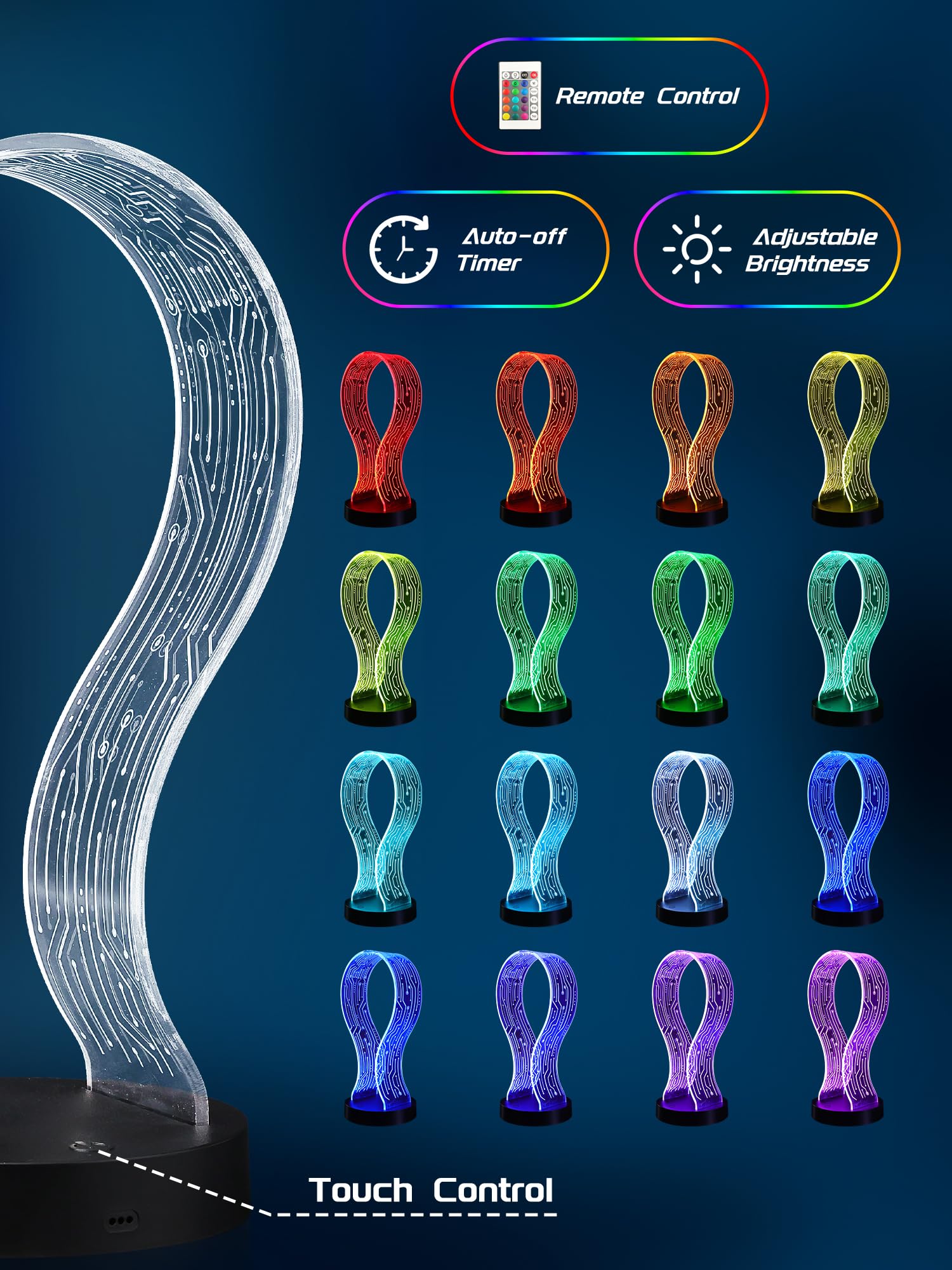 CoolGift Mart Beleuchteter Kopfhörerständer mit 16 Farbe Lichter, PCB-Muster Acryl Kopfhörer Stand mit 1 USB und 1 Typ-C Ladeanschlüsse, Geschenke für Gamer Männer und Musikliebhaber 4