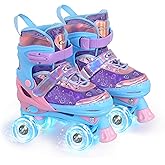 Nattork Kids Roller Skates for Girls Kids, 4 Sizes Adjustable Quad Skates Reflective Love Hearts with All Light up Wheels - Birthday Gift for Indoor Outdoor Sports