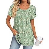 Anymeet Womens Tops 2026 Spring Summer Tunic Short Sleeve Casual Shirts Pleated Blouses for Leggings M-3XL