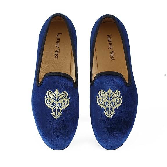 Journey West Men's Vintage Velvet Loafer Men Embroidery Noble Men Shoes