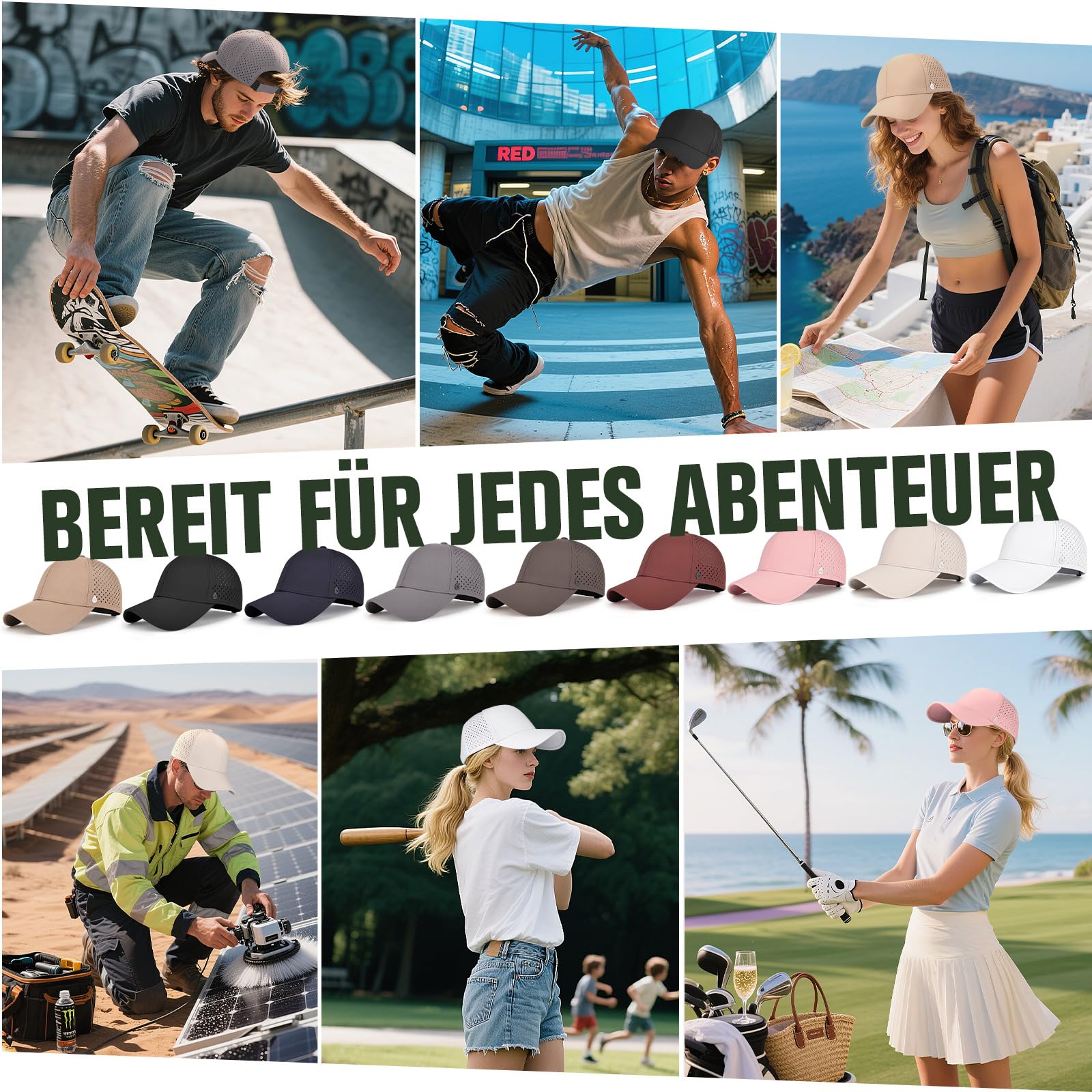 AOPREL Baseball Cap Herren Damen, Wasserdicht Basecap, Atmungsaktivem UV-Schutz Baseball Kappe für Outdoor-Aktivitäten, Golf, Tennis (DE/NL/SE/PL, Alphanumerisch, Einheitsgröße, Schwarz) 7