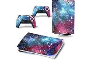 OIOKEW Decal Skin for Ps5 Disk, Whole Body Vinyl Sticker Cover for PlayStation 5 Console and Controller(PS5 disc Edition, Blue Starry Sky)