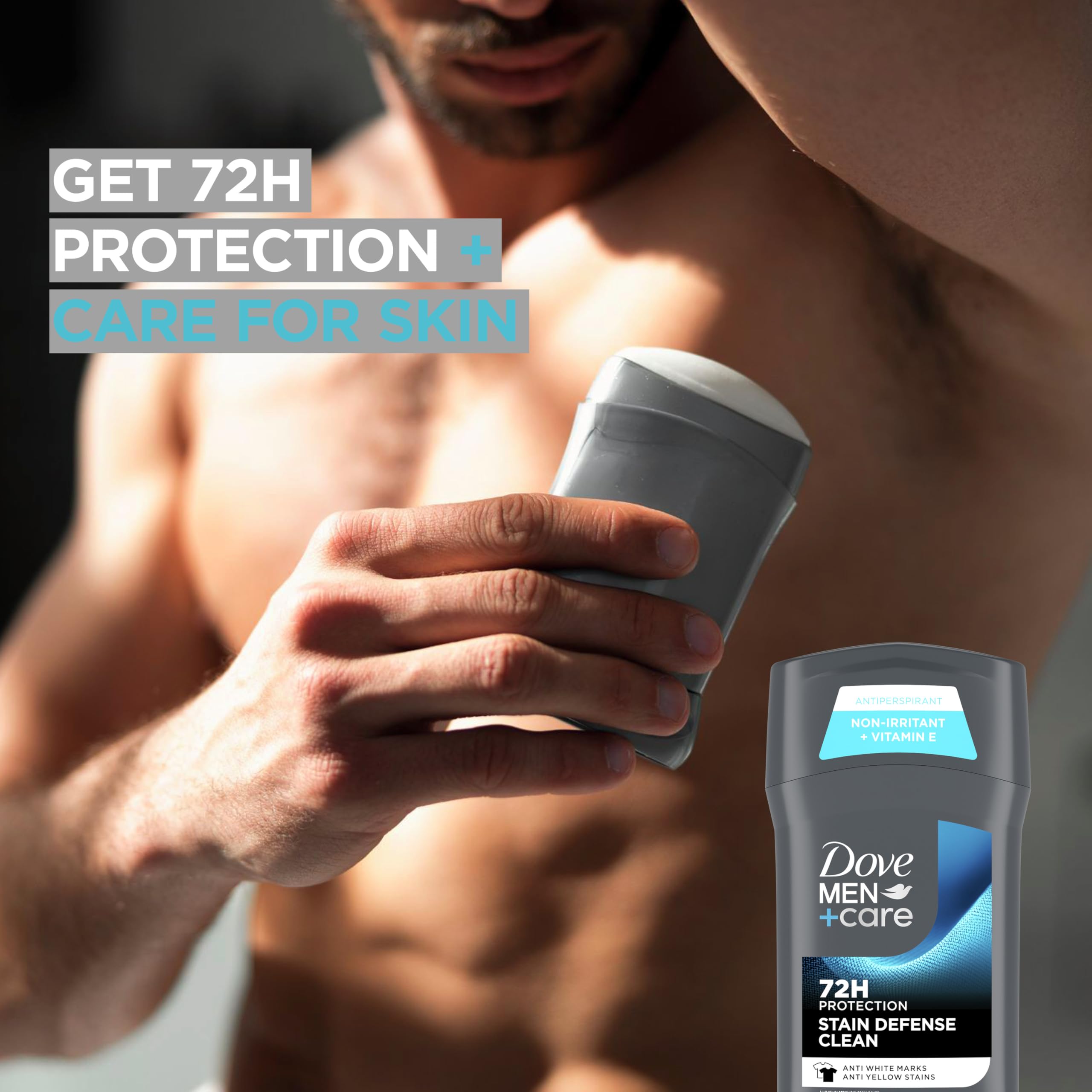 Dove Men+Care Deodorant Stick 4 Count Stain Defense Clean for Men, Anti-white Marks & Anti-yellow Stains with 72-hour Sweat and Odor Protection 2.7 oz