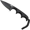 CRKT Compact Fixed Blade Knife: Minimalist Black Drop Point Neck Knife, Folts Utility Knife with Stonewashed Blade, G10 Handle and Nylon Sheath 2384K