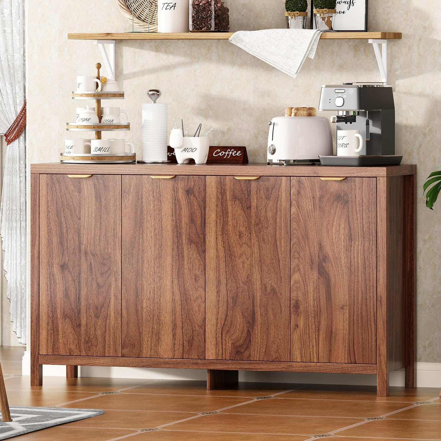 Photo 1 of ***MAYBE PARTS ONLY***
Arulvmrn Buffet Cabinet, 55" Large Sideboard Buffet Storage Cabinet with Shelves and Doors, Modern Coffee Bar Station Wood Kitchen Table for Kitchen, Dining Room,Walnut
