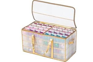 DOVAMY Christmas Ornament Storage Containers with Adjustable Dividers, Plastic Ornament Storage Bin with Lids, Gold Xmas Organizer and Decoration Storage for 128 Holiday Ornaments, Semi Transparent