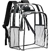 Vorspack Clear Backpack Heavy Duty - Transparent See Through Backpacks Extra Large Clear Bookbag for College Work Travel - Black