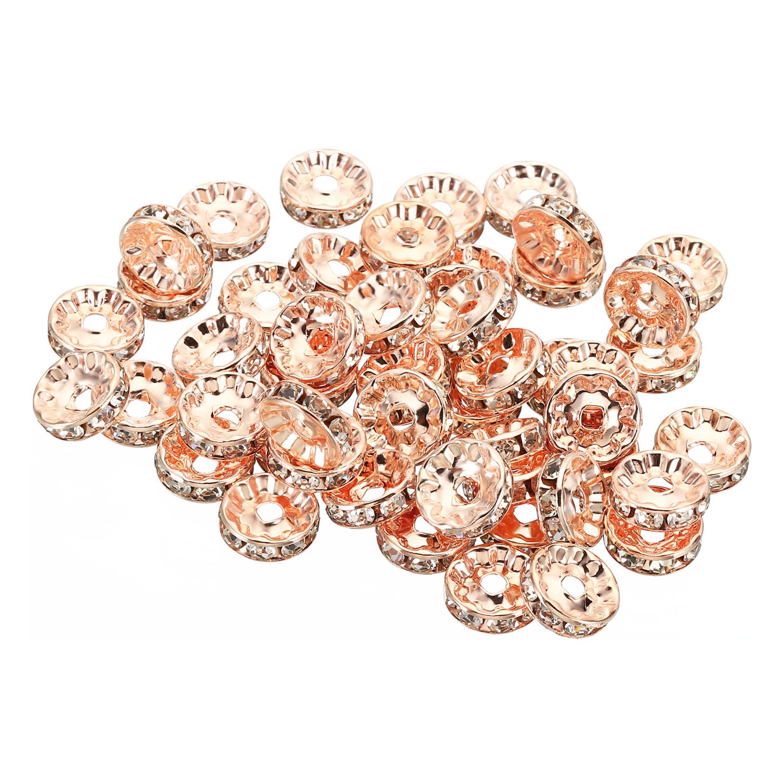 PATIKIL 10mm Spacer Beads, 100pcs Bead Spacers Rondelle Spacer Beads Rhinestone Small Round Bulk Glass Beads Crystal for Making DIY, Rose Gold