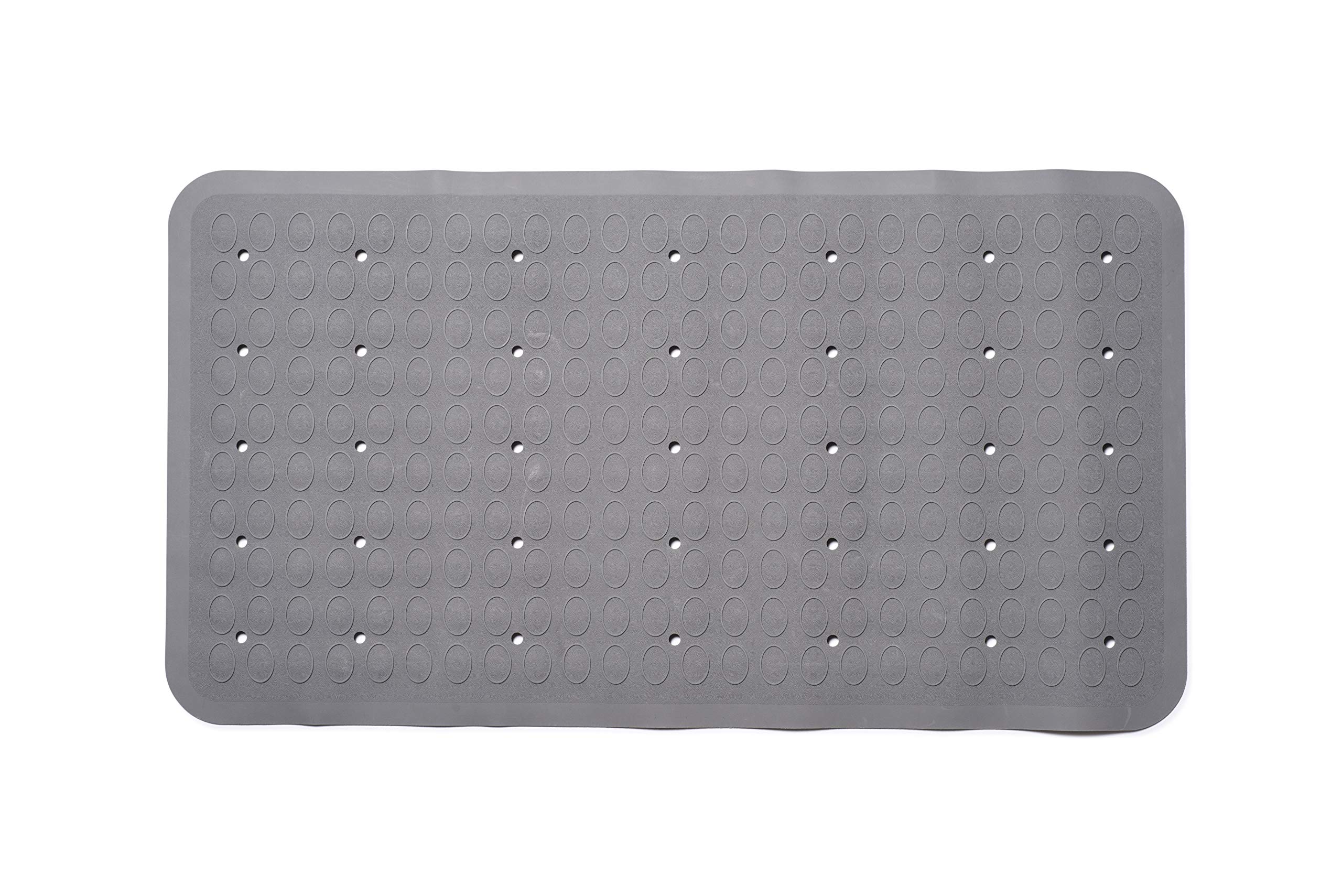 Croydex AG220531H Anti-Bacterial Raised Oval Rubber Bath Mat, Grey with Hygiene 'N' Clean, 1.5x66x35.5 cm