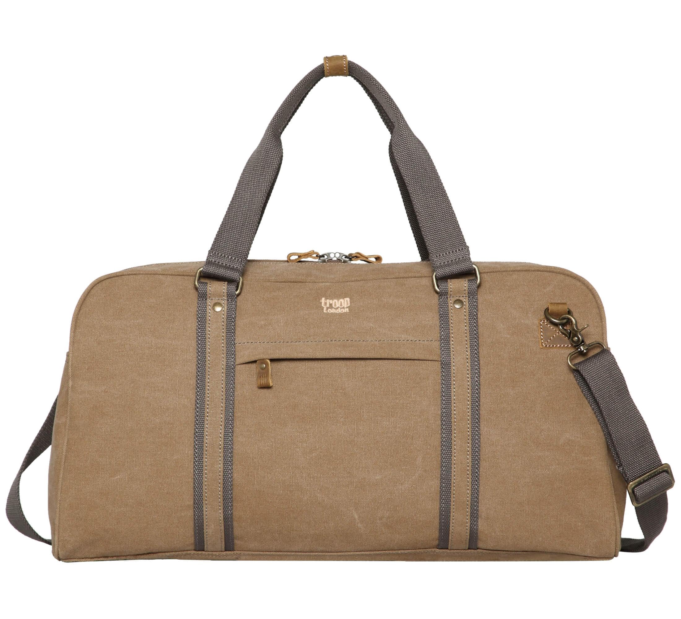 Troop London TRP0389 Classic Canvas Travel Duffel Bag, Large Holdall Brown