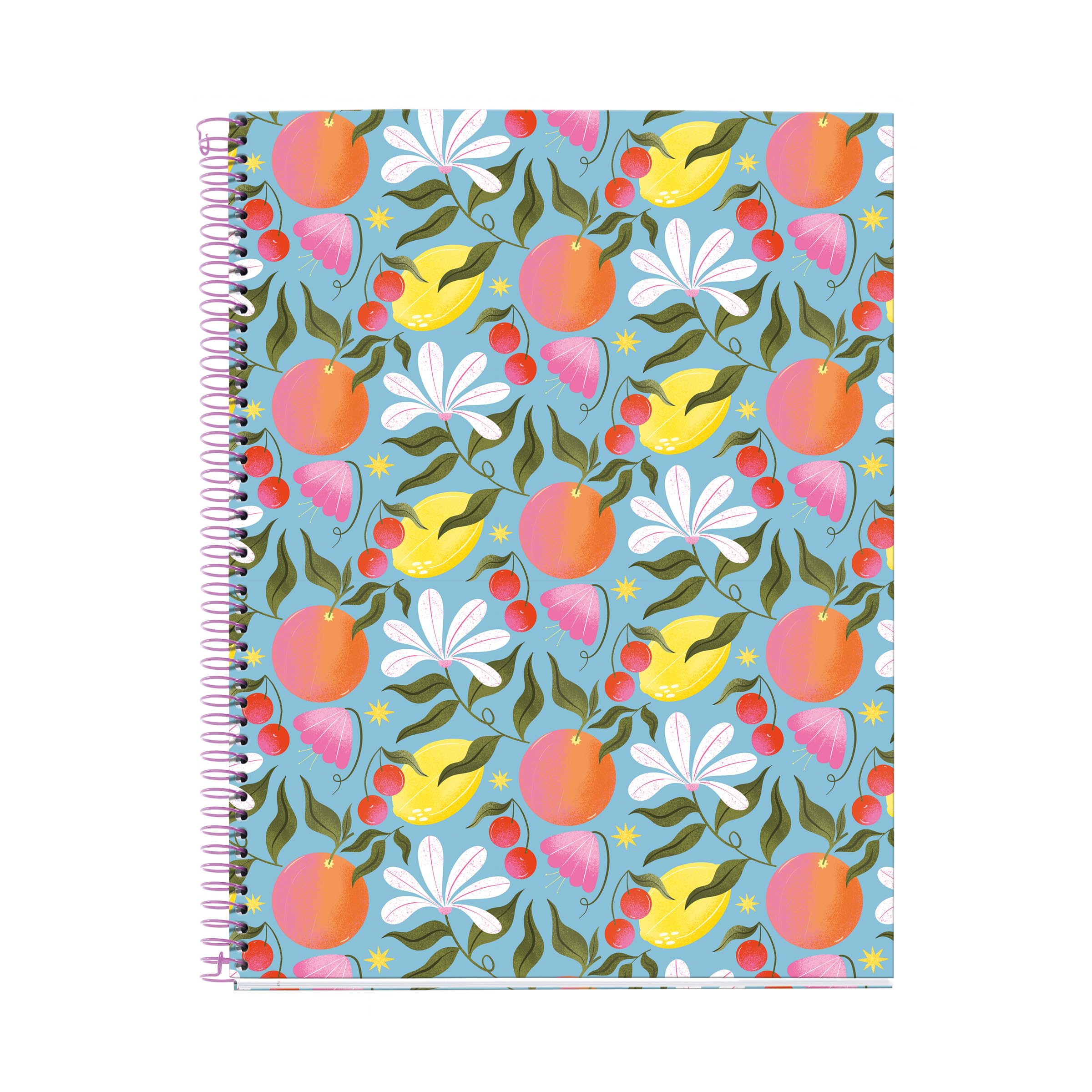 Miquelrius - A4 Notebook (210 x 297 mm), 100 70 g/m² Lined Sheets, Rigid Cardboard Cover, 4 Colour Bands, Spiral, 4 Holes, Ruled Notebook, Cute Stationery, Floral