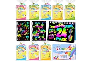 Party Favors for Kids 24 Pack Scratch Art Birthday Goodie Bag Stuffers Rainbow Scratch Notebook Classroom Prizes Bulk Kids Cr