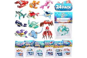 Asoulin Valentines Day Gifts for Kids, 24 Pack Sea Animal Building Block Set with Valentines Day Cards for Kids Classroom School, Kids Party Favors Goodie Bags Classmate Exchange Gift Classroom Prizes