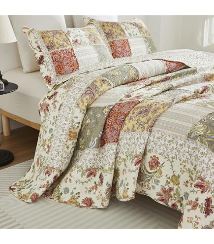 Greenland Home Fashions Country Farmhouse Queen Bedspread Set – Red Green Antique Floral