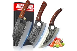 SliceElite Heritage Forge 3 Piece Butcher Knife Set Serbian Chef Meat Cleaver Viking Knife High Carbon Stainless Steel Full T