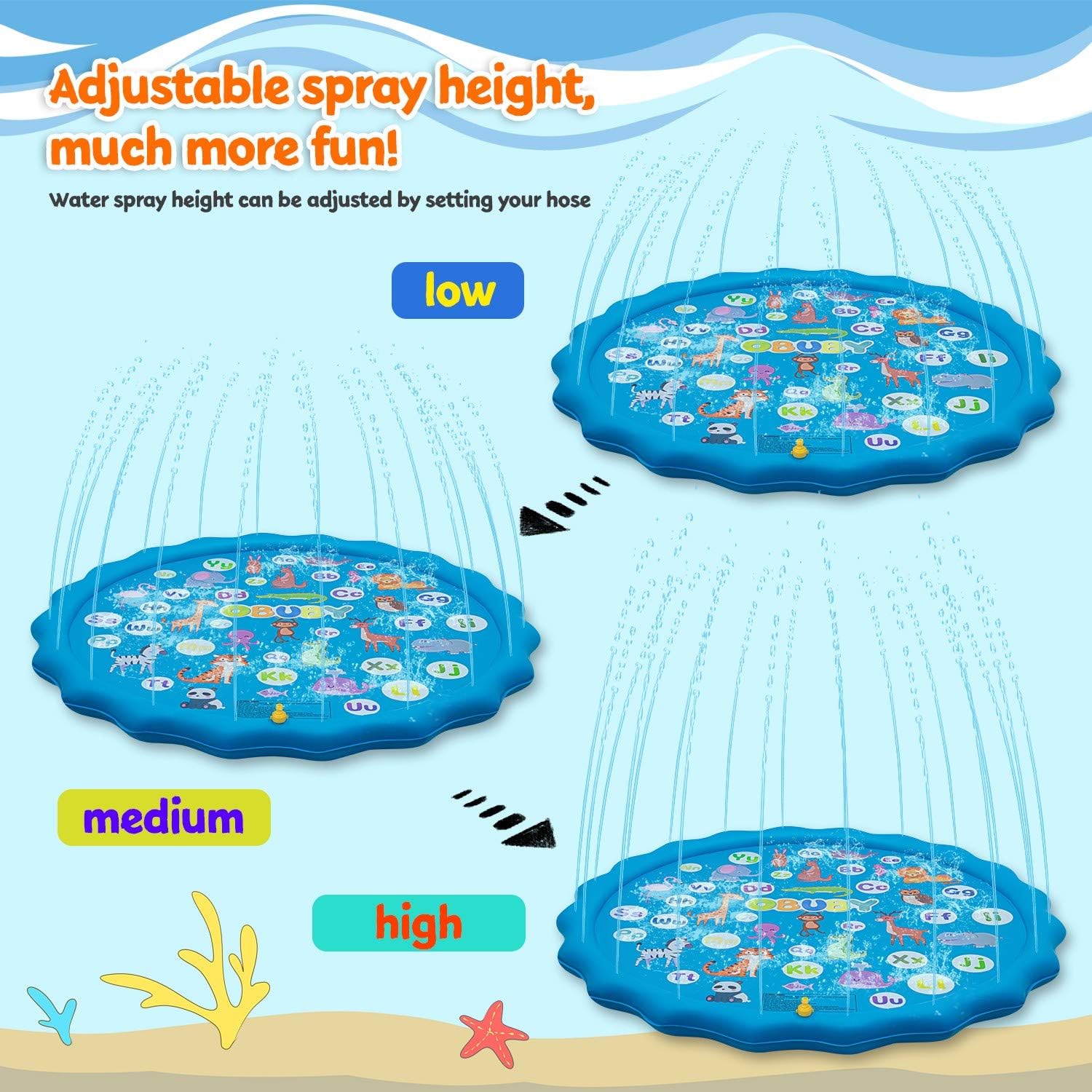 Obuby Sprinkler & Splash Play Mat for Kids, Splash Pad for Wading and Learning, 60" Children Outdoor Water Sprinkler Toys from A to Z Outdoor Swimming Pool for Babies Toddlers and Boys Girls: Toys & Games