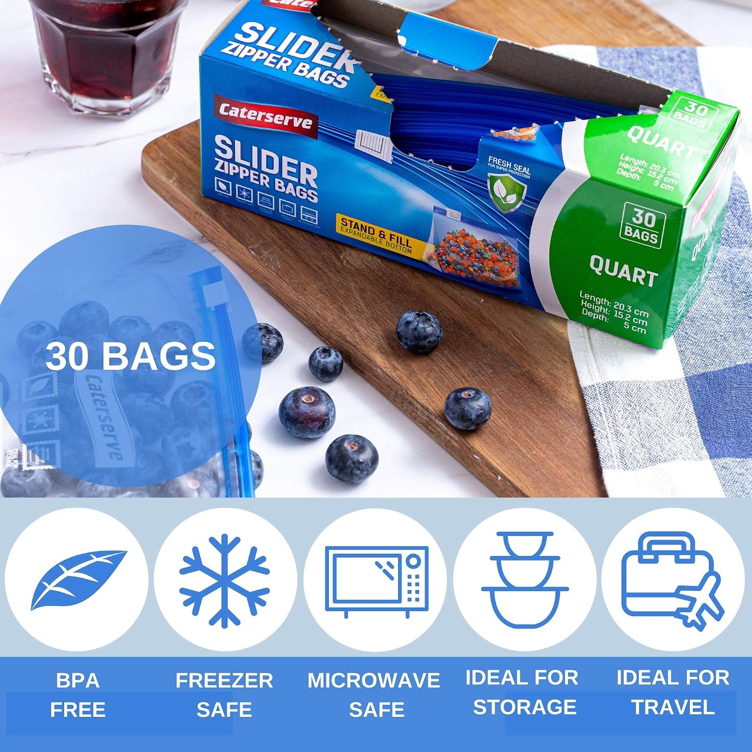 Slider Freezer Bags, Quart 1L ziplock Bags, Resealable Food Bags for Food Storage Travel, Stand and Fill Expandable Bottom - Image 4