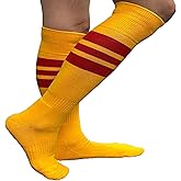 COUVER Men's Cushioned Knee High Sports Striped Socks