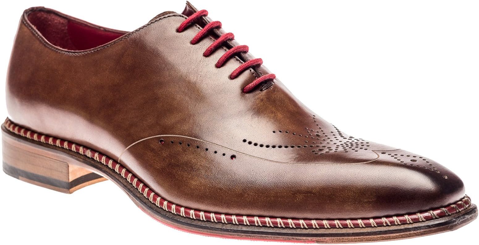 Shoes Veloce Collection - Made in Italy | Faggio Stamp Cuoio | Mens Oxford Brown Genuine Real Italian Leather Dress Shoe