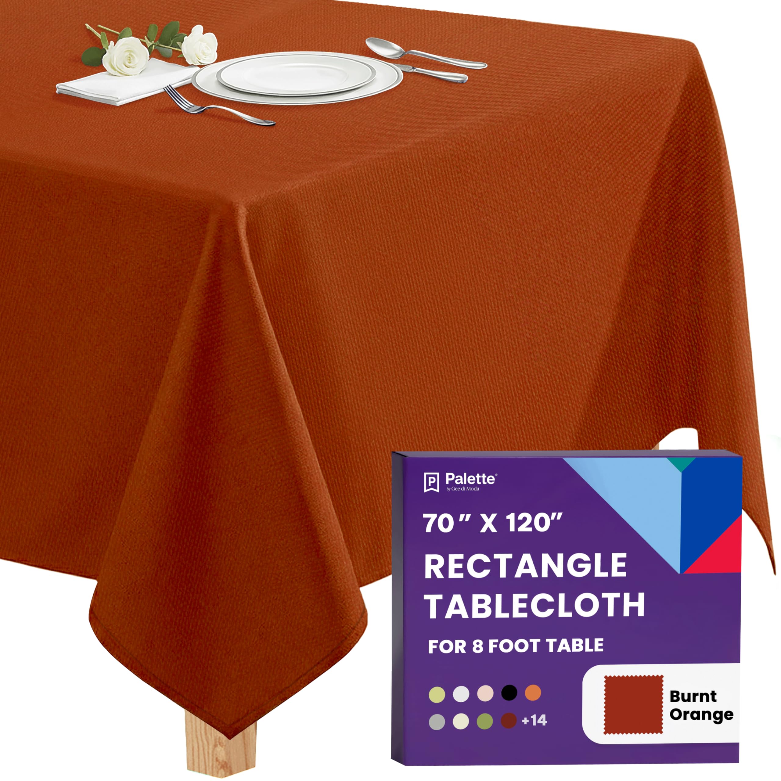 Gee Di Moda Rectangle Tablecloth - 70 x 120 Inch Burnt Orange Table Cloth for 6 or 8 Foot Rectangle Table - Heavy Duty Washable Fabric - for Buffet, Holiday, Dinner, Wedding & Baby Shower — image 1