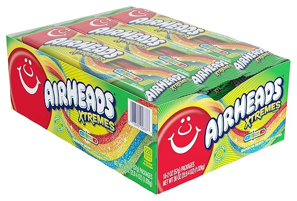 AIRHEADS XTREMES BELTS CANDY, CHEWY CANDY PACKAGE, RAINBOW BERRY FRUIT FLAVOR ARTIFICIALLY FLAVORED, 2 OUNCES (18-PACK)