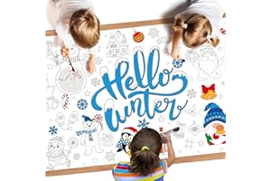 PADELO 1 Pack Winter Coloring Poster - Hello Winter Giant Coloring Tablecloth for Kids, Snowflake Christmas Paper Table Cloth Cover Crafts for Gifts Party Classroom Games Activities Decorations, 72 x 30 Inch