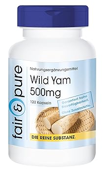 Wild Yam-Wurzelextrakt 500mg (Yamswurzel), vegan, natürlich, ohne Magnesiumstearat, standardisiert auf 20% Diosgenin, 120 Kap