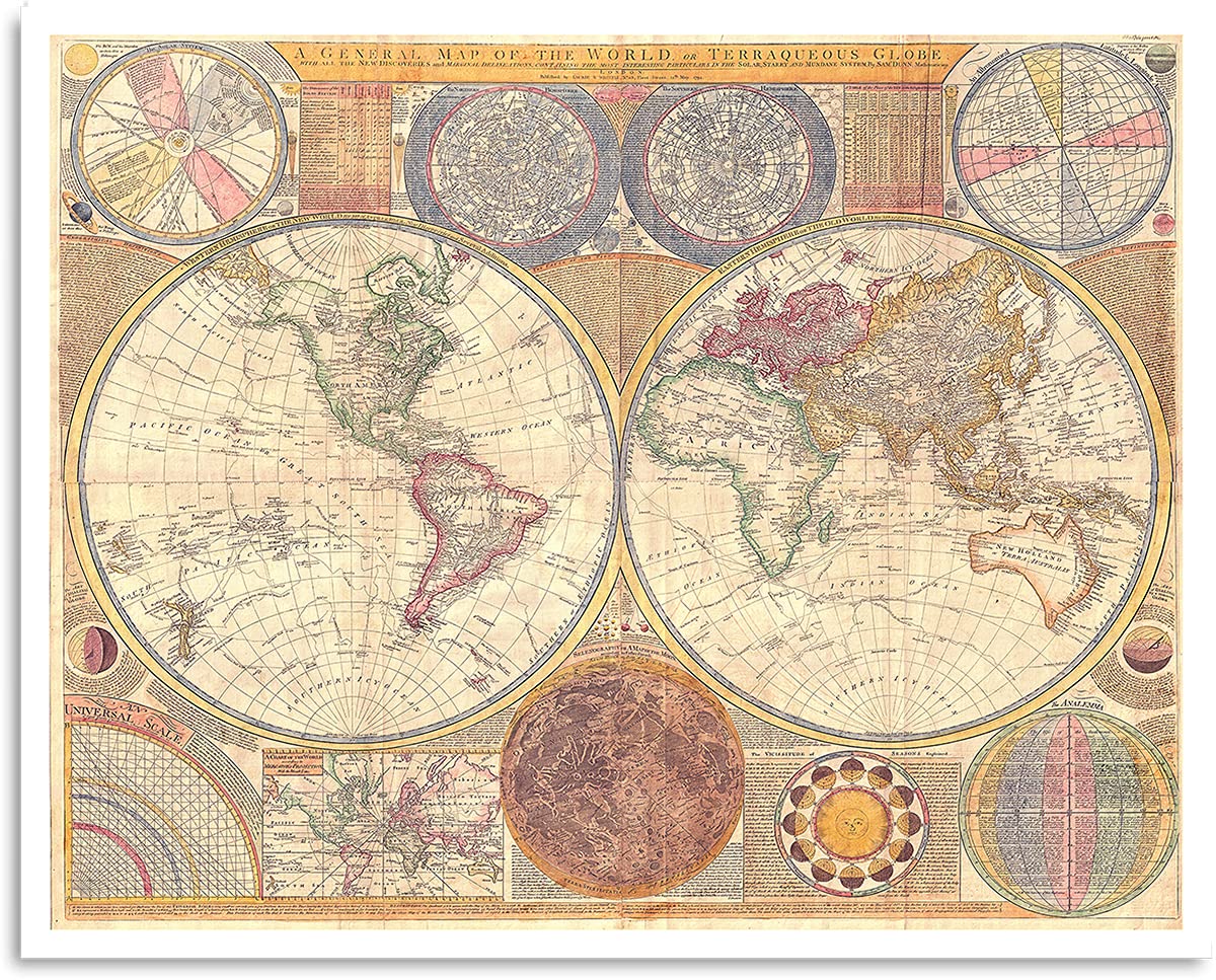 Govivo 1794 Samuel Dunn Vintage World Map – Unframed Classic Map Wall Decor Artwork Print – unframed Paintings Printed on {Photograph} Paper